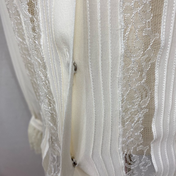 Emanuel Ungaro Paris Vintage Ivory Lace Pearl Button Down Sheer Blouse - Picture 10 of 10